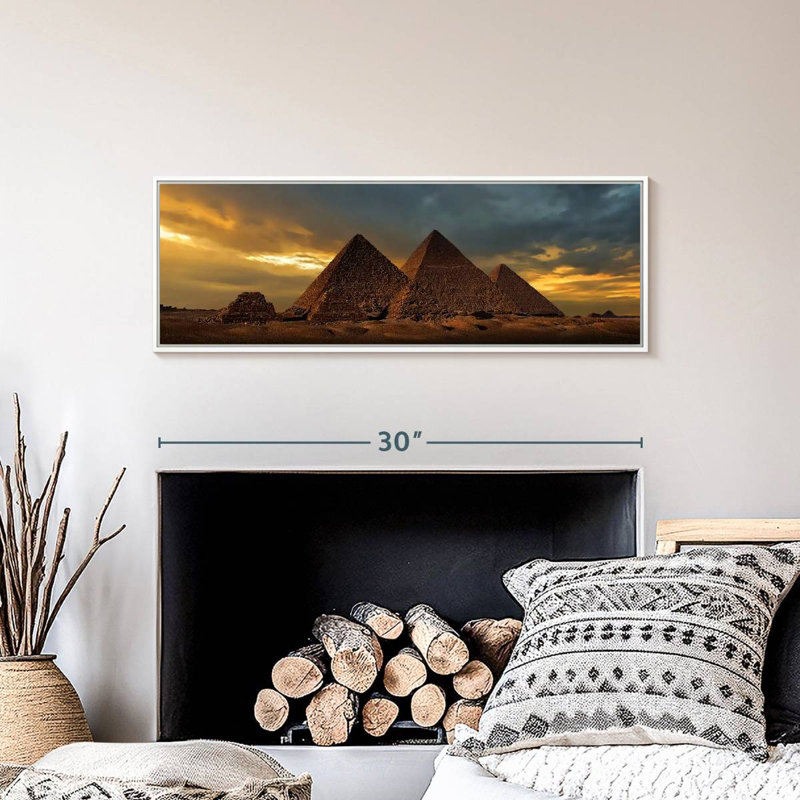 Coucher de soleil sur les pyramides de Gizeh, Floating Frame White, 31" X 11"