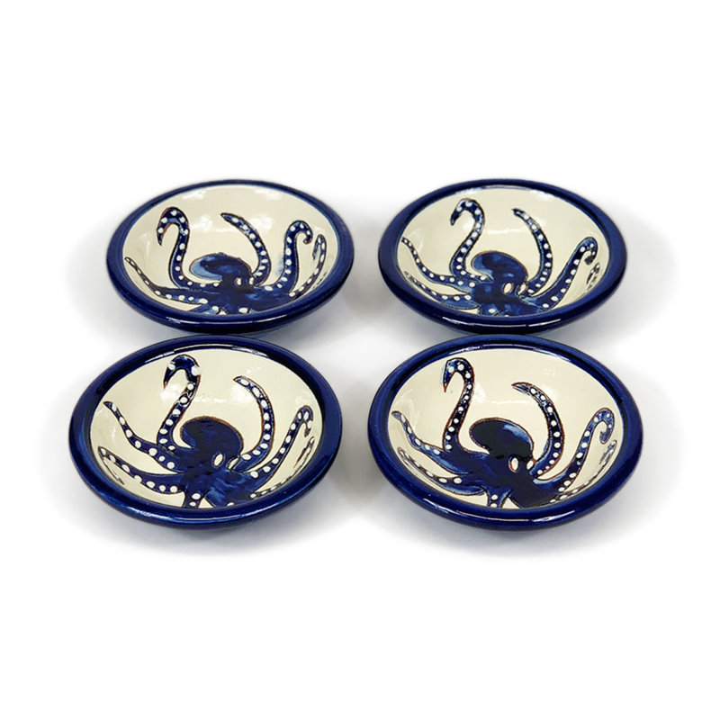 Calliope 80ml Handmade Ceramic Dessert Bowl, White/Blue/Black