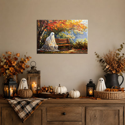 Fall Halloween Wall Art Ghost Pictures Wall Decor, Halloween Pictures Wall Decor Ghost Painting, Halloween Canvas Wall Art, Warm Autumn Gothic Ghost Wall Art For Entryway, Living Room, Bedroom 12×16 in