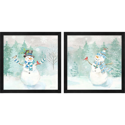 «Let It Snow Blue Snowman» par Cynthia Coulter, art encadré (ensemble de 2)