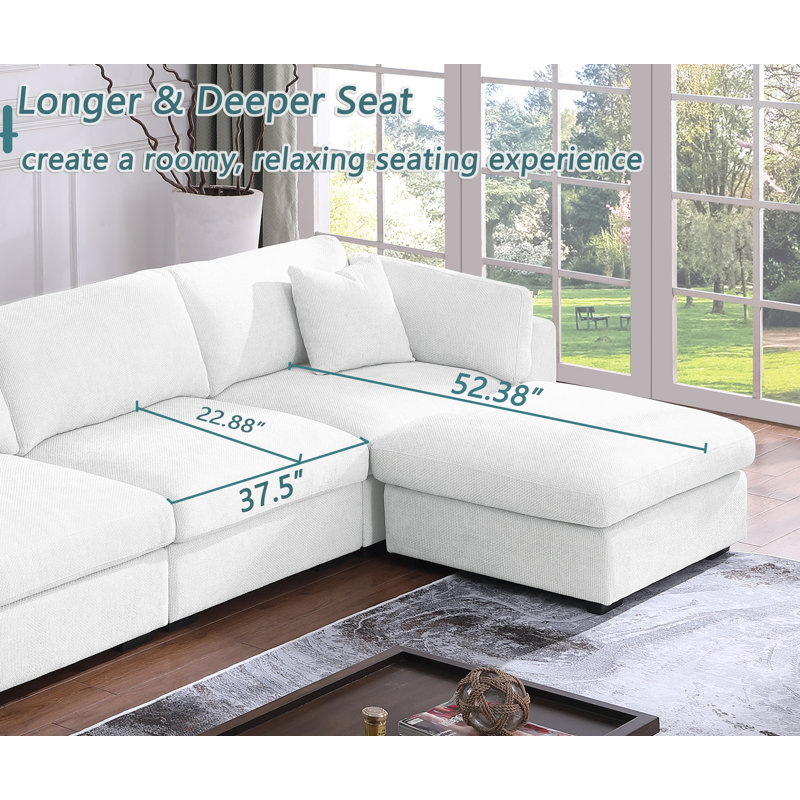 Modern Reversible Sectional Sofa 6-Seats Comfy Modular Couch With Large Ottoman, Storage & Cup Holder & USB Charging