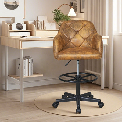Brown Ergonomic Drafting Chair with Footrest and Lumbar Support, Adjustable Tall Office Chair, High Back Swivel Chair for Home Office & Studio