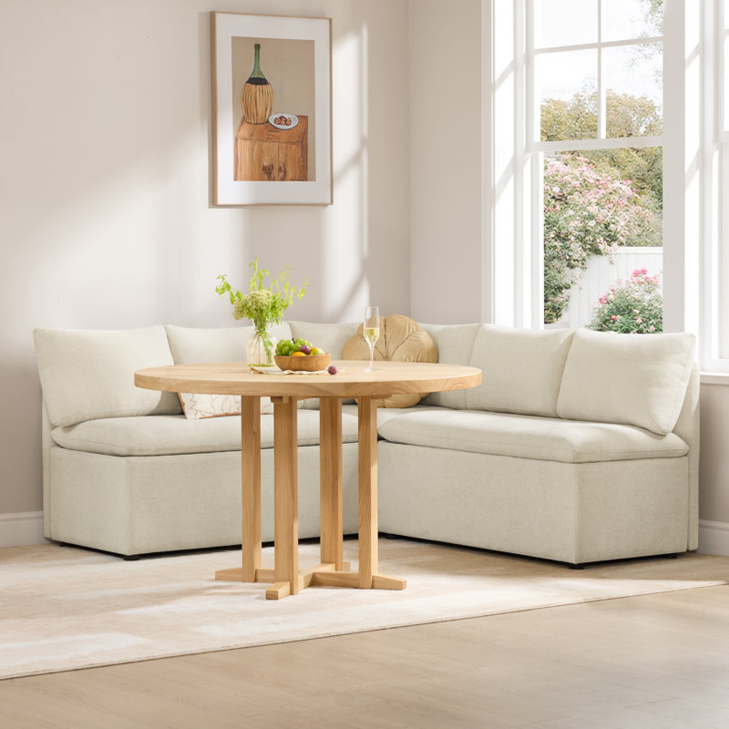 Upholstered Corner Dining Banquette with Storage, Linen