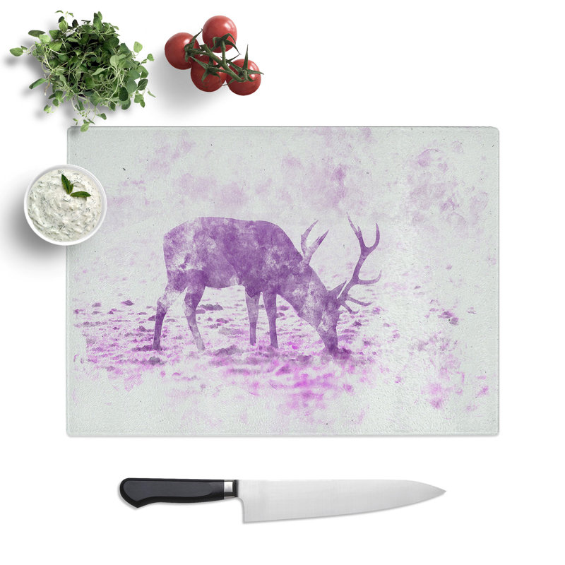 Tempered Glass a Grazing Stag Watercolour Chopping Board, 20 cm x 28.5 cm