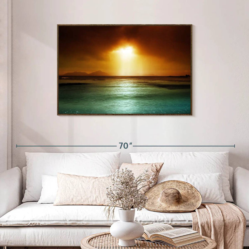 Ciel de La Digue, Seychelles, 43 po x 29 po, Cadre flottant noyer