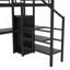 Lit mezzanine double en métal avec bureau, escalier de rangement, petite armoire et lumière DEL