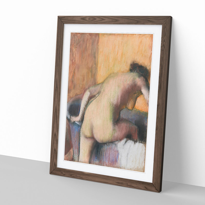 Bather Stepping into a Tub by Edgar Degas - Picture Frame Painting, 36cm H x 27cm W x 2cm D, Walnut