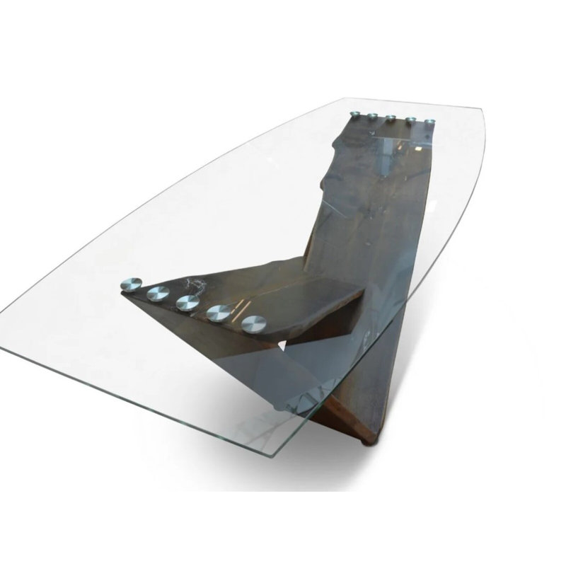 Crattic Glass Top Solid Wood Base Dining Table