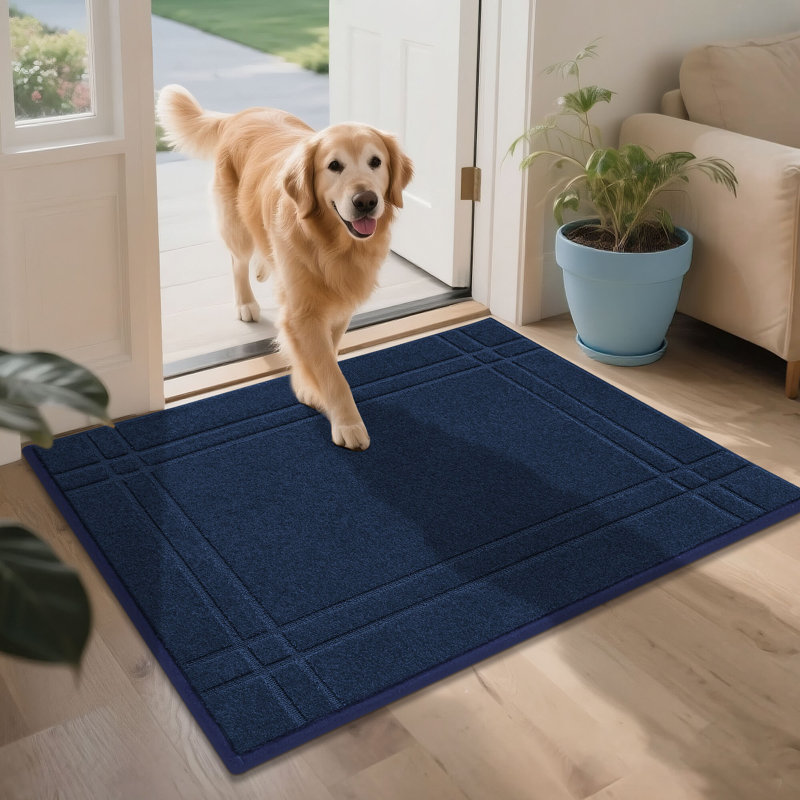 Non-Slip Geometric Indoor Doormat, 81.3cm W x 121.9cm L, Navy Blue