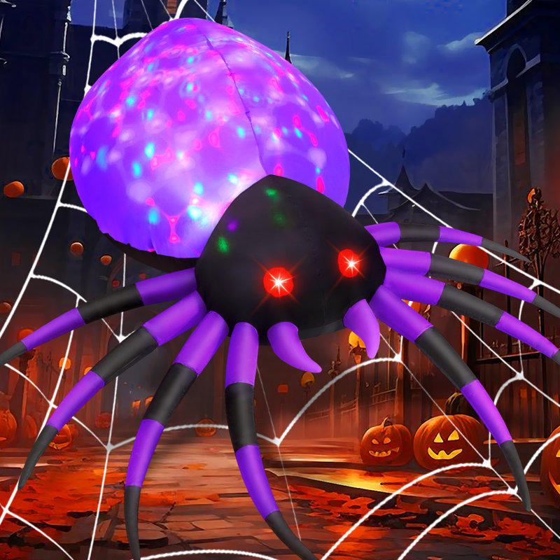 Araignée gonflable d'Halloween 5 pi avec lumières DEL intégrées, Mauve, H 21,7 po x l 59,1 po x P 55,1 po