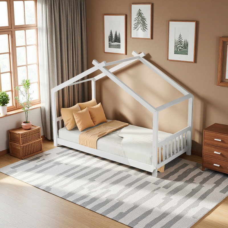 Lit plateforme simple avec tête et pied de lit, Blanc