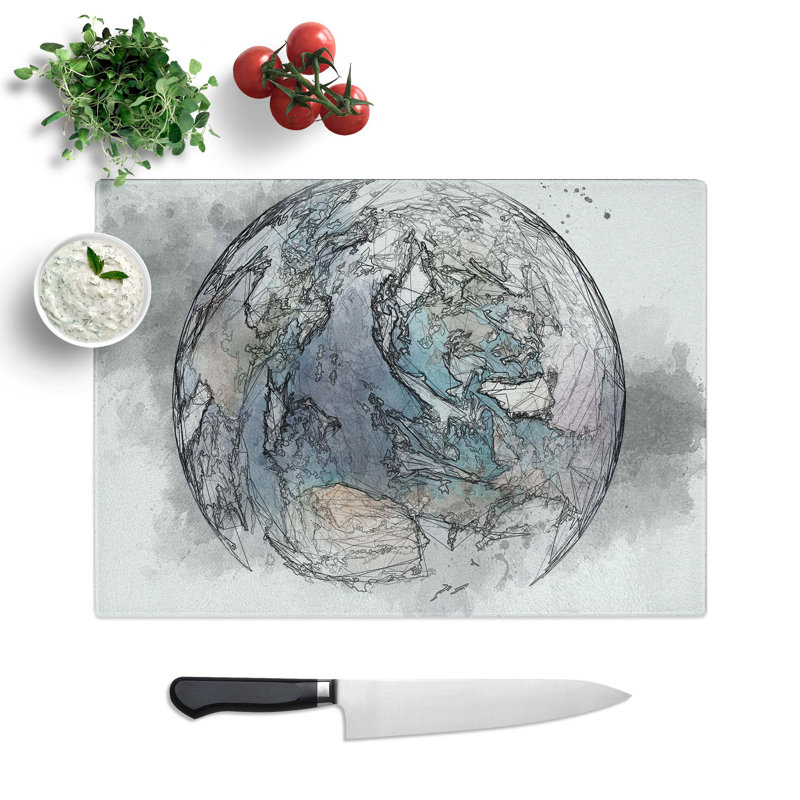 Tempered Glass Marble of Planet Planet Earth Chopping Board, 39 cm W x 28.5 cm L