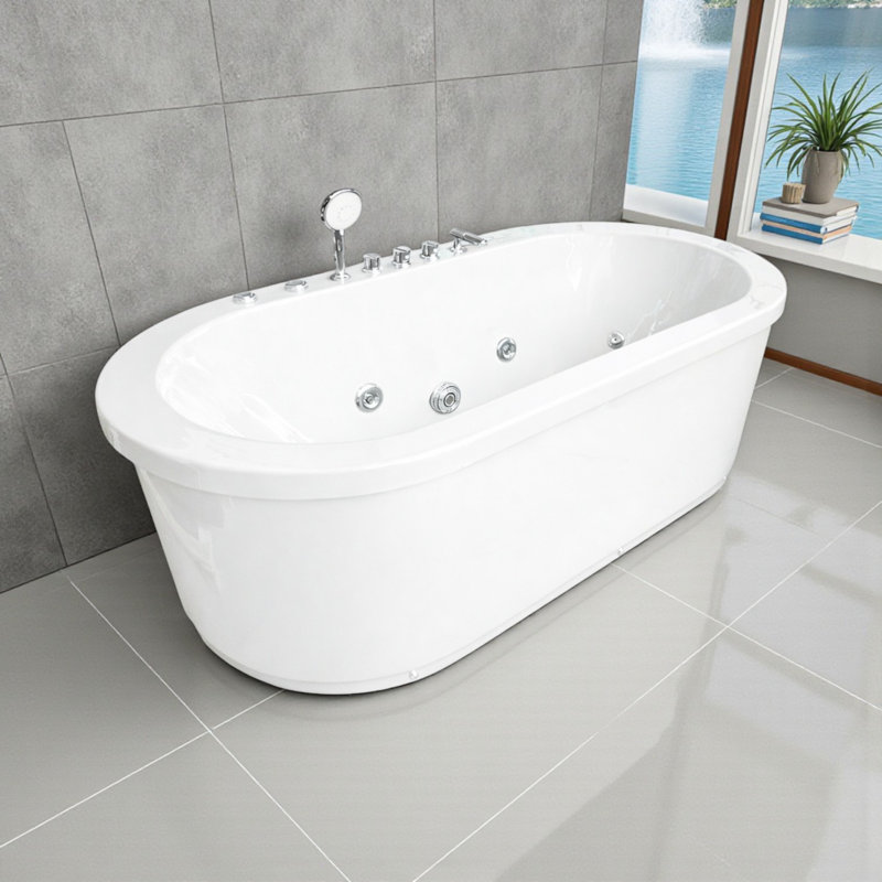 RIO 73" Freestanding White Whirlpool Bathtub with Air & Water Jets