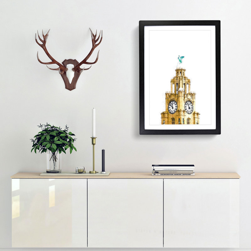 The Liver Building Liverpool - Picture Frame Painting Print, 63cm H x 45cm W x 2cm D, Black Framed