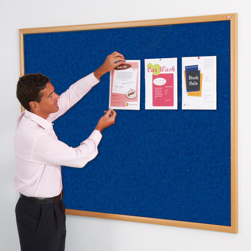 Wall Mounted Bulletin Board, Blue, 90 cm H x 120 cm W