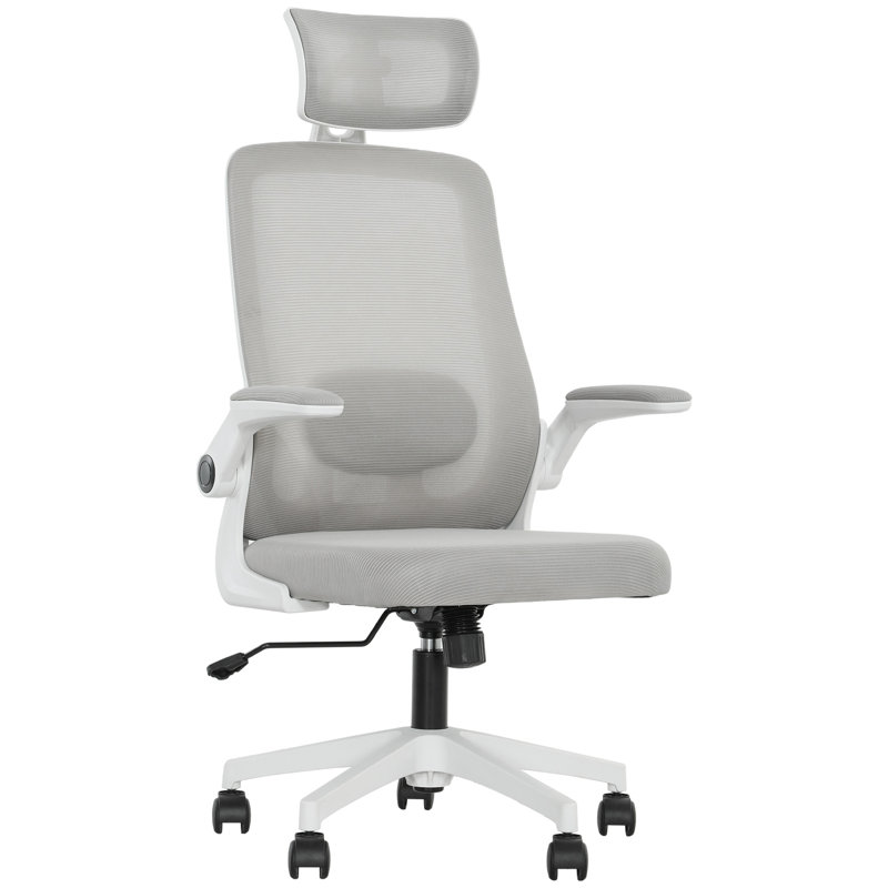 Ergonomic Office Chair, High Back Desk Chair with Flip-up Armrest, Rotatable Headrest, Tilt Function, Adjustable Lumbar Support, Swivel Wheels, Mesh Computer Chair for Home Study, Black
