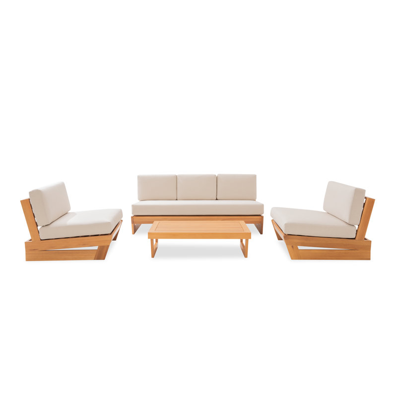 Ensemble de conversation de patio Askel pour 5 personnes en eucalyptus avec coussins