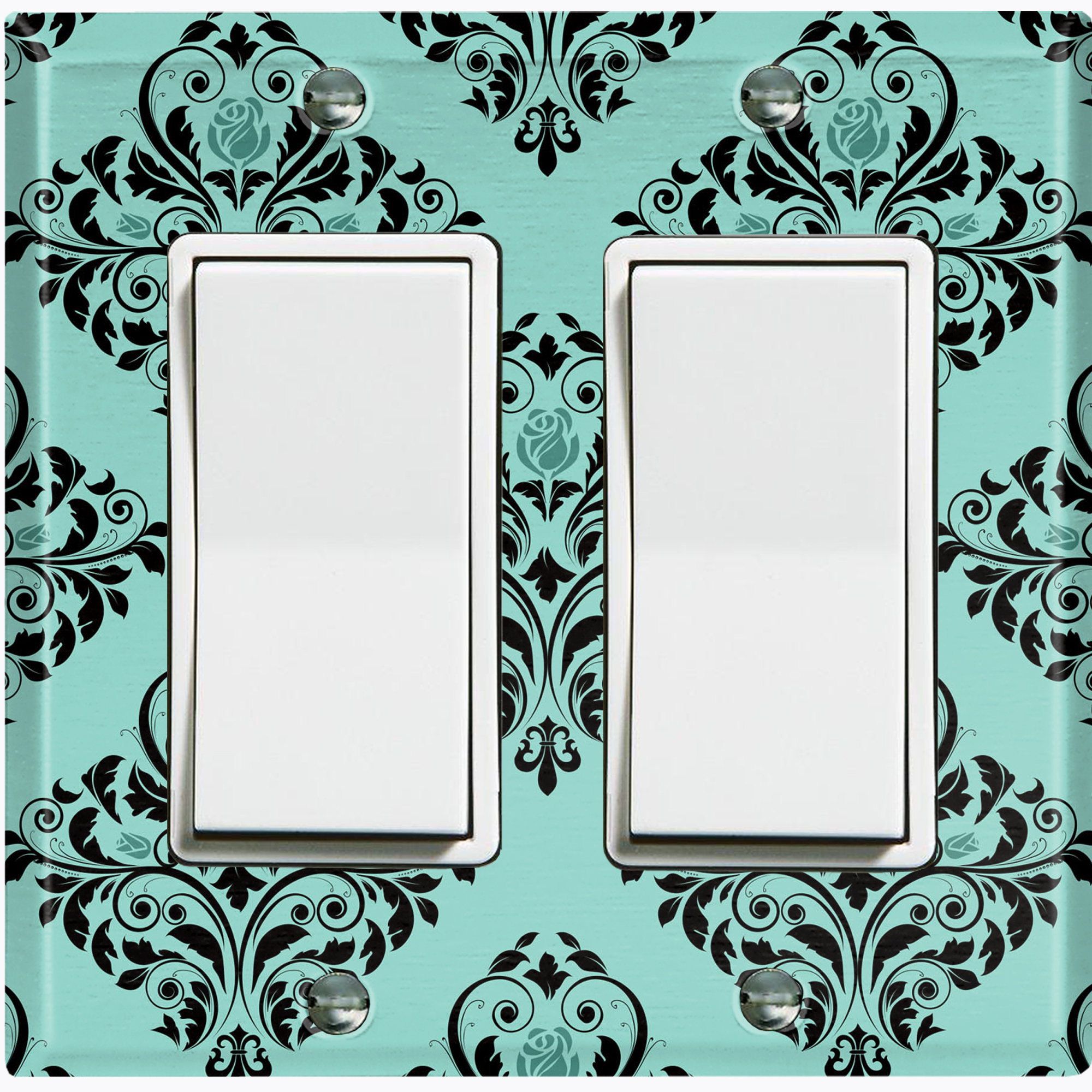 WorldAcc Damask Black Rose Flower 2-Gang Rocker Wall Plate | Wayfair