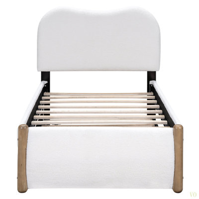 Lit plateforme simple tapissier avec pieds de support en bois et lit gigogne simple