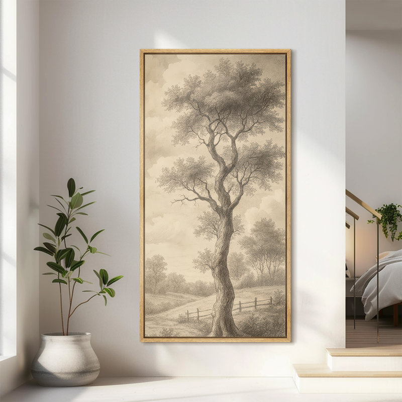 «Brown Tone Tree Landscape Art Extra Large», reproduction d'art sur toile encadrée, Naturel, H 60 po x l 30 po