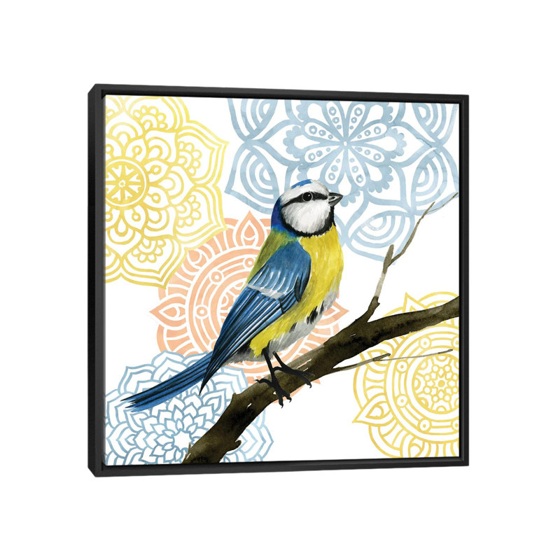 « mandala oiseau i », impression sur toile, H 26 po x l 26 po x P 1,5 po, Toile avec cadre noir, Pas de tapis
