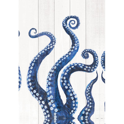 Tentacules bleus sur bois blanc - reproduction d'art sur toile tendue