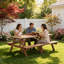 Table de pique-nique d'extérieur en bois massif avec 2 bancs intégrés et une table de camping pour 8 personnes-1154343977