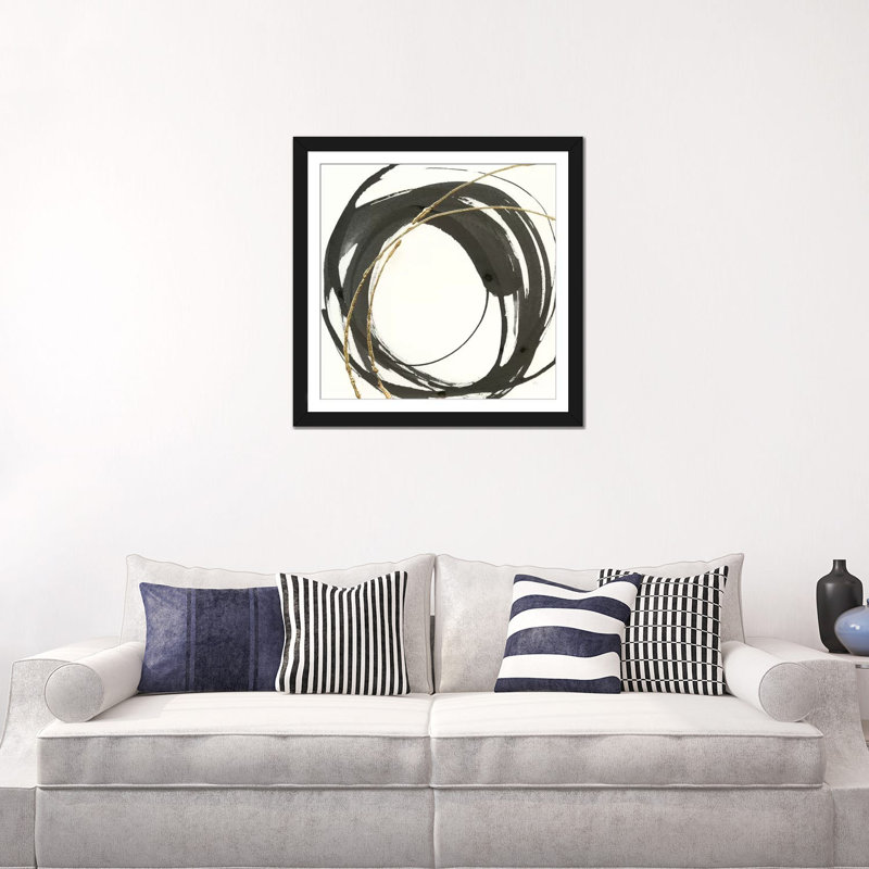 «Gilded Enso IV», reproduction d'impression sur toile, Papier d'art encadré noir, Blanc, H 24 po x l 24 po x P 1 po