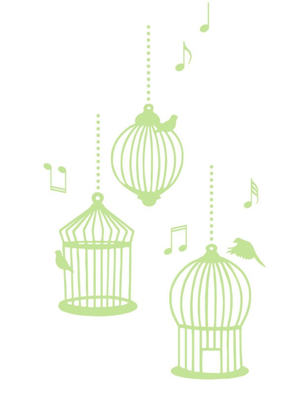 Décalcomanie murale cages d’oiseaux de chanson, Tarte à la lime, H 56 po x l 33 po x P 0,01 po