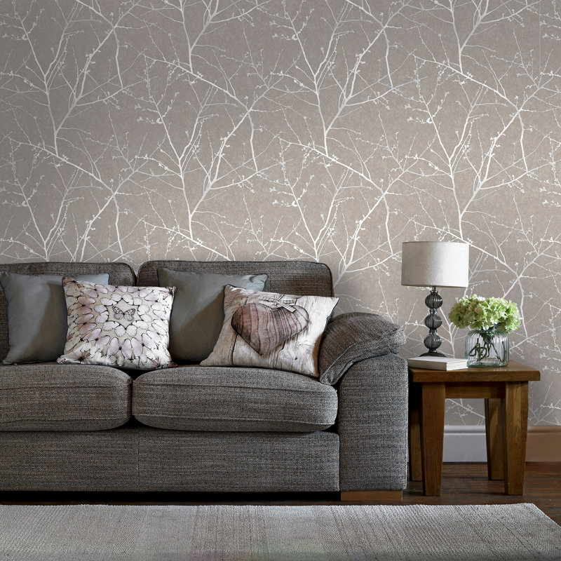 Innocence Floral Wallpaper Roll, Mushroom