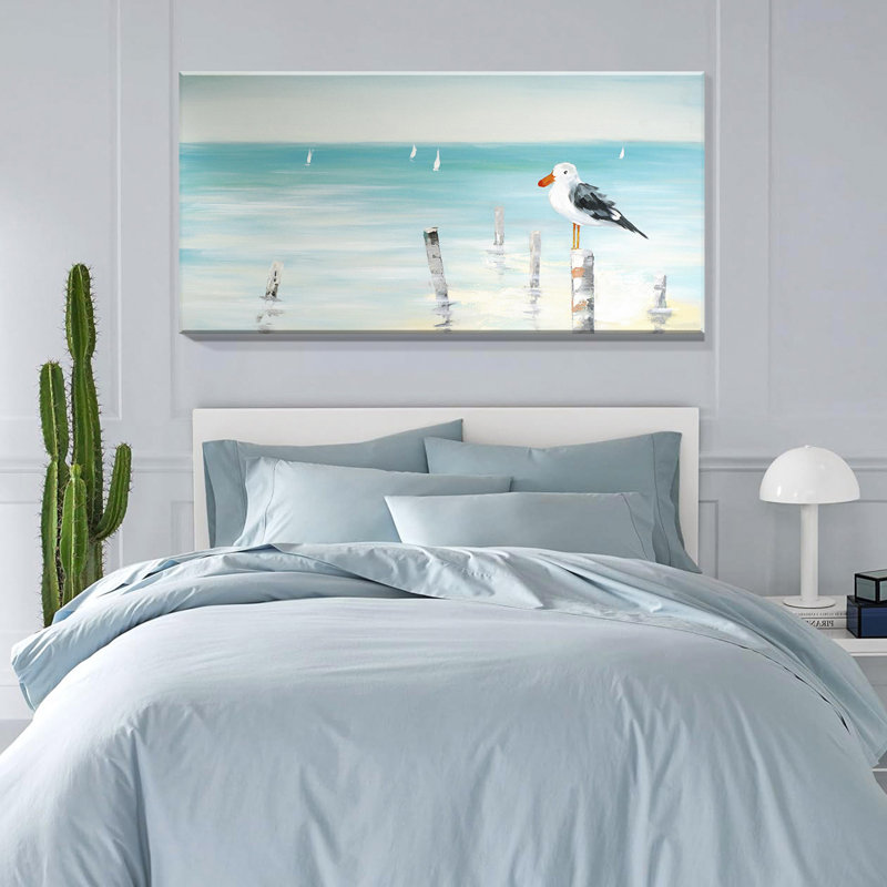 1 panneau de mouette imprimé peinture à l'huile sur toile encadrée, H 16 po x l 32 po x P 2 po