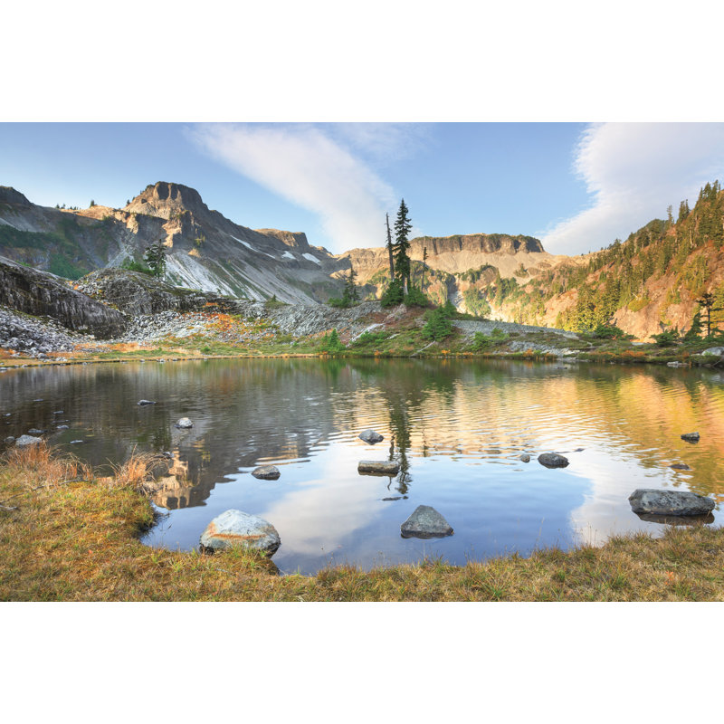 Lac de montagne, Heather Meadows, Reflet de l'eau, Désert, Western, Nature, Pins, H 26 po x l 50 po x P 1,5 po