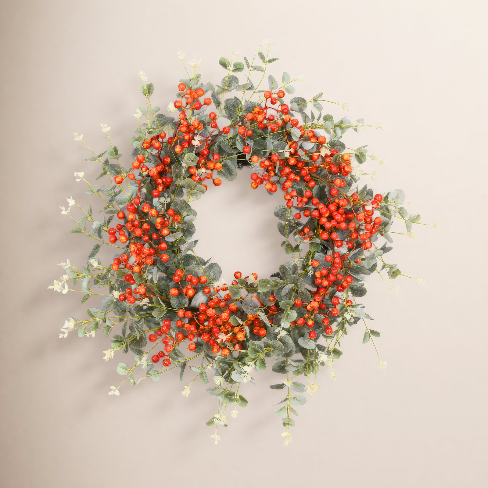 24" Eucalyptus, Berry Thanksgiving Wreath, Orange