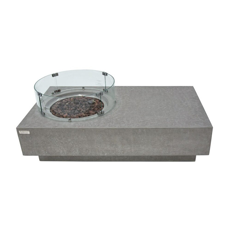 Light Gray Concrete Rectangular Outdoor Fire Pit Table