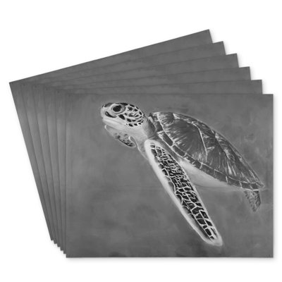 Grayscale Sea Turtle Polyester Placemats Set of 6 - Home Decor