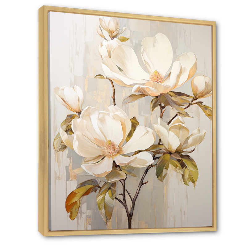 «Elegant Beige Magnolias Tranquility II», reproduction sur toile, Cadre naturel flottant, H 40 po x l 30 po x P 1,5 po