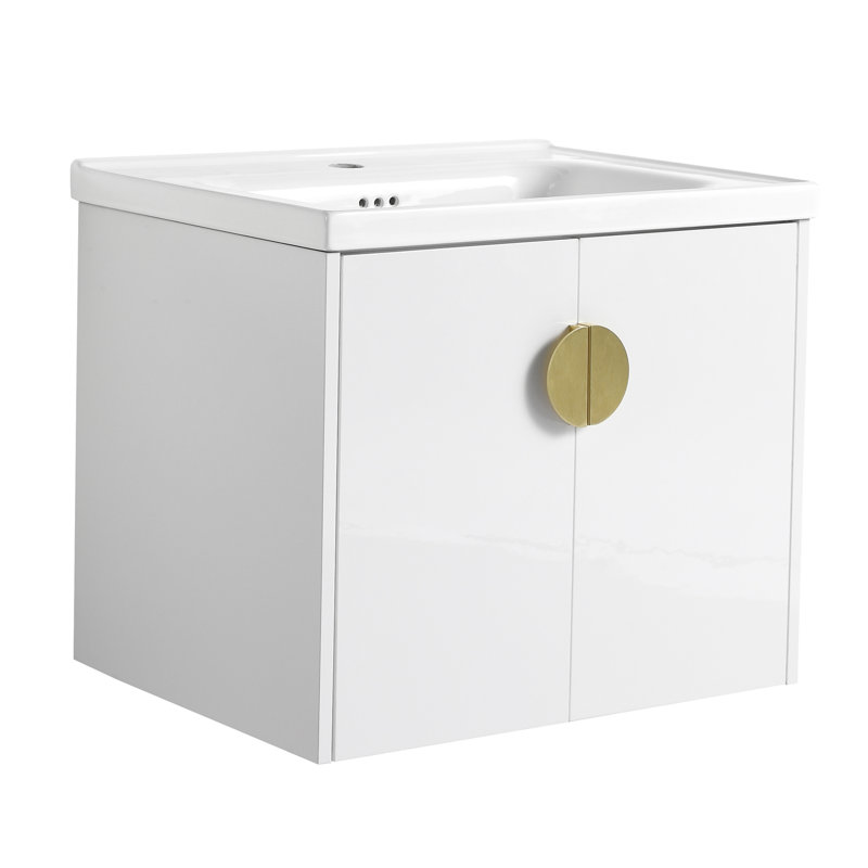 Meuble-lavabo à fermeture en douceur 24 po avec lavabo, Blanc brillant