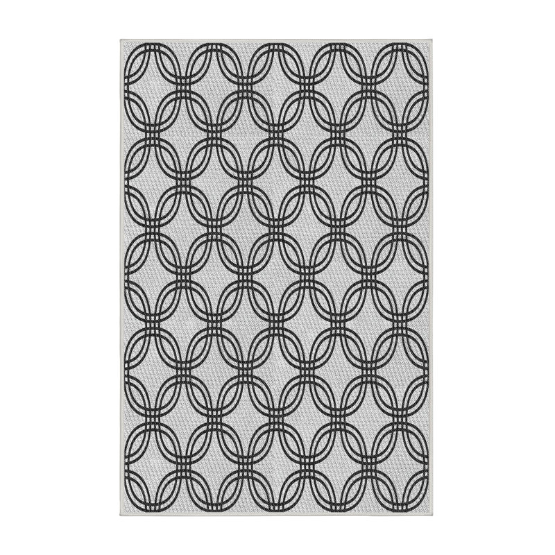 Tapis gris/crème à motifs, Rectangle 5 pi x 7 pi