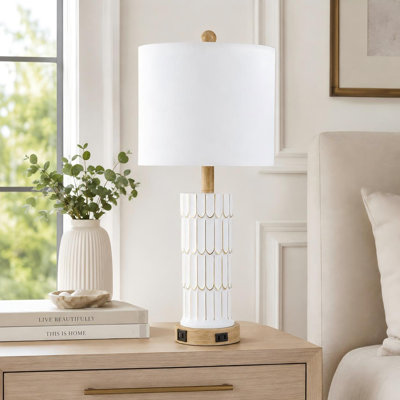 Lampe de table simple en résine 25 po avec USB, ports Tyoe-C