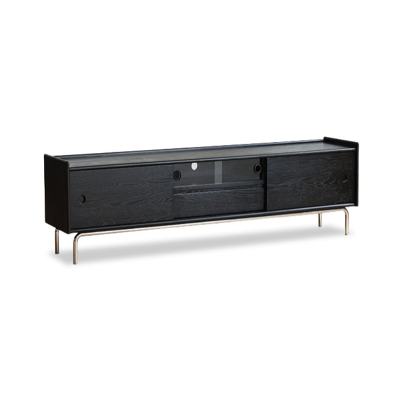 Meuble télé moderne en bois massif noir, H 20,08 po x L 70,8 po x l 15,75 po.