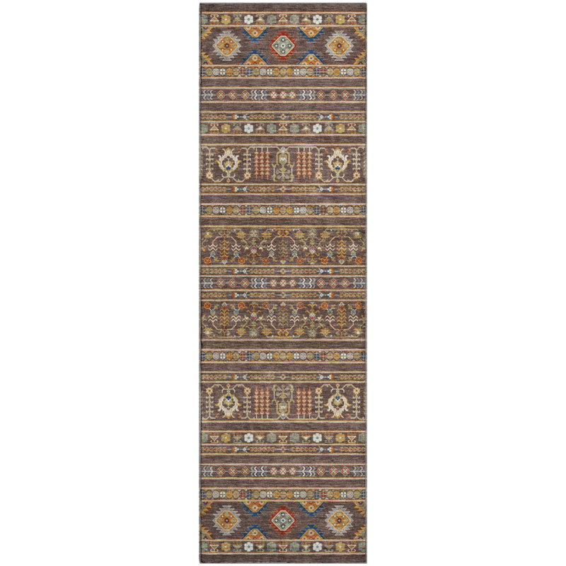 Premium Machine Washable Mayfield AMF2244 Navajo Rug, Chocolate, 2'3" x 7'6" Runner