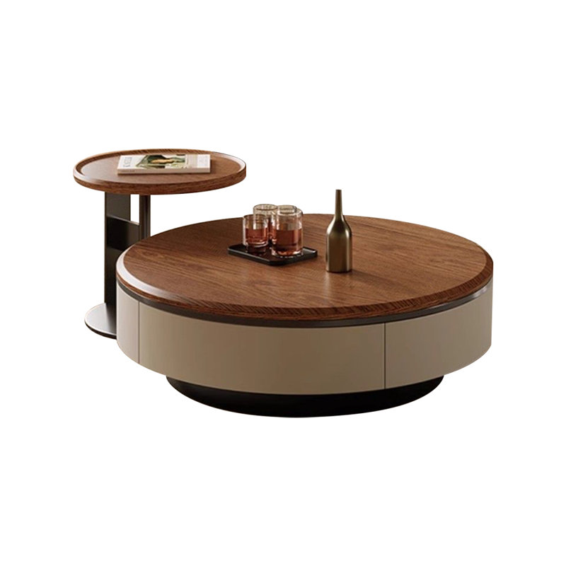 Brown Solid Wood Round Coffee Table Sets, 15.75" H x 55.12" W x 35.43" D