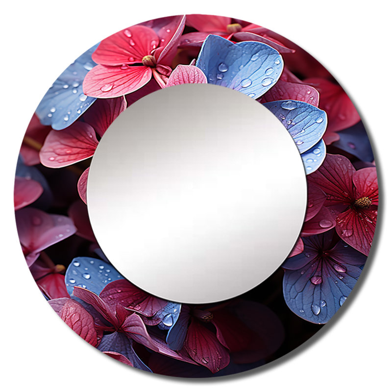 «Neon Pink Hydrangea Harmony I», miroir mural décoratif hydrangée, 36 po x 36 po