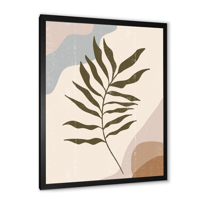 «Botanical Minimalist Leaf in Earth Tones I», peinture sur toile encadrée, H 40 po x l 30 po x 1,5 po, Cadre noir