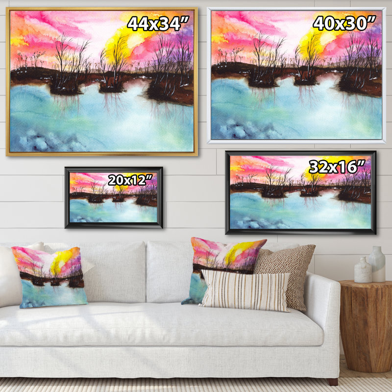 «A Landscape With A Blue Lake Swampy Shore», reproduction sur toile, H 24 po x l 32 po, Toile à cadre flottant noir