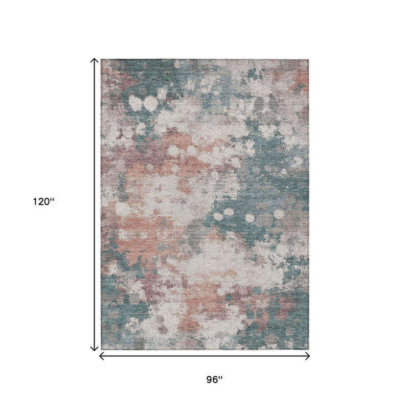 Tapis extérieur lavable abstrait corail et bleu sarcelle 8 pi x 10 pi
