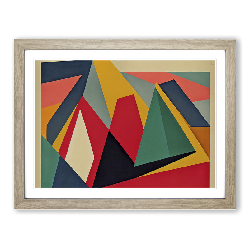 Abstract Art Suprematism Vol.1 - Single Picture Frame Print, Oak, 46cm H x 64cm W x 2cm D