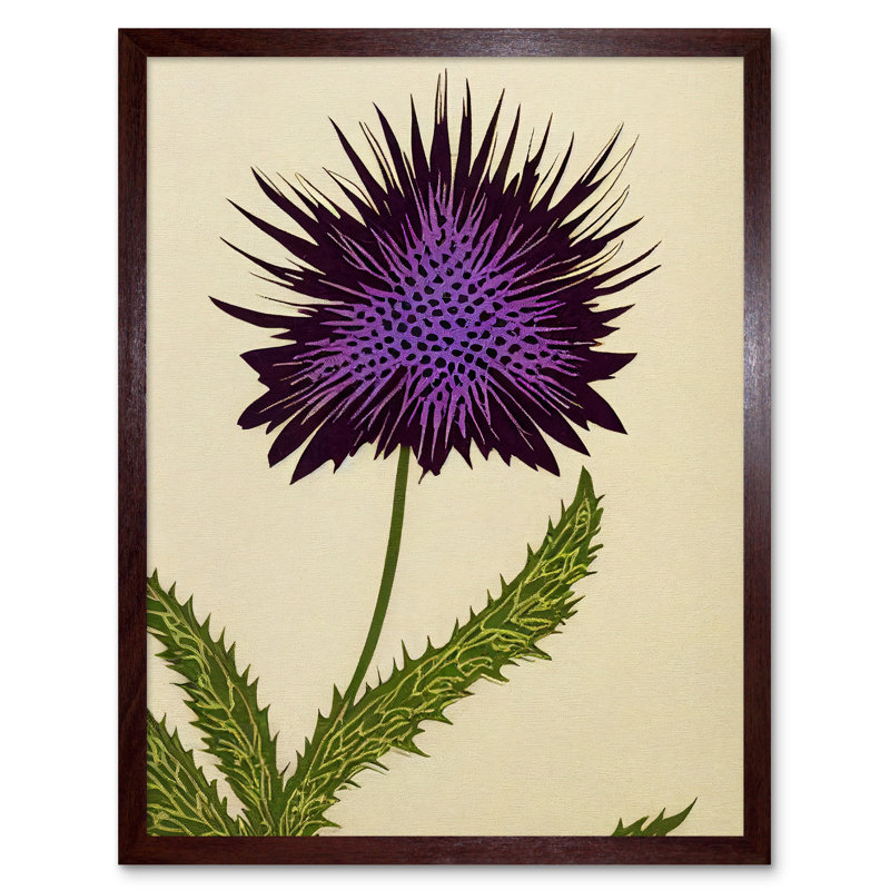Stylized Modern Scottish Thistle Flower - Print, Brown Framed Paper, 43cm H x 33cm W x 2cm D