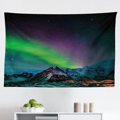 Aurora Borealis Tapestry, Southern Iceland On Sky Over Rocky Hills Wild Night View, Fabric Wall Hanging Decor For Bedroom Living Room Dorm, 45"" X 30"", -  East Urban Home, DB0444DC078540FAA31F116291CD1417