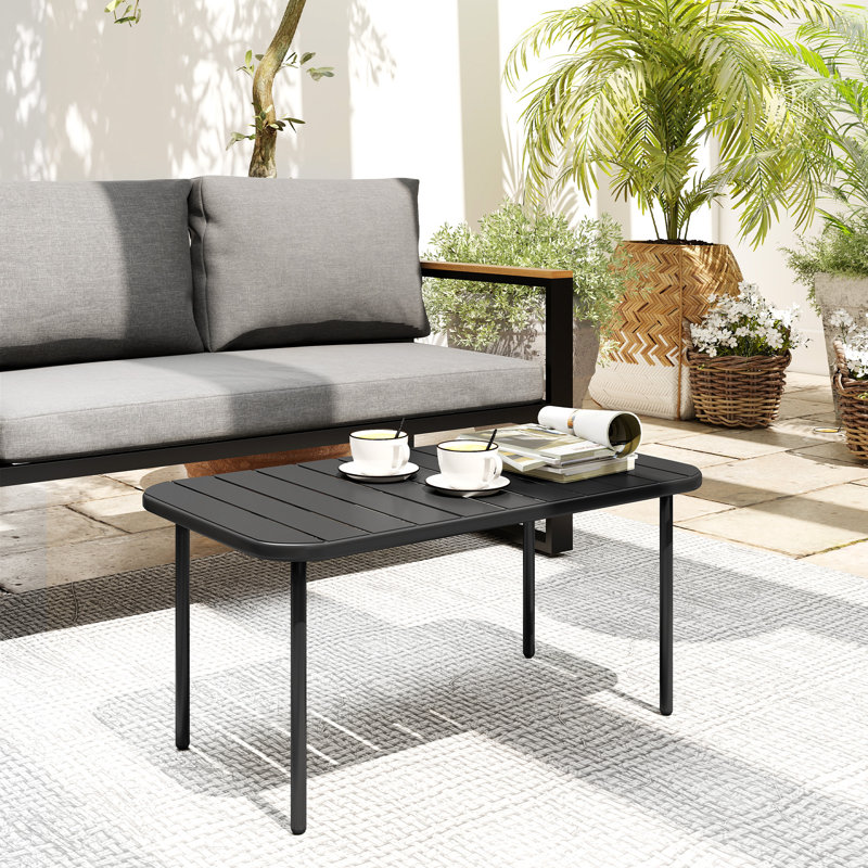 Table basse d'extérieur, table basse de patio avec plateau à lattes